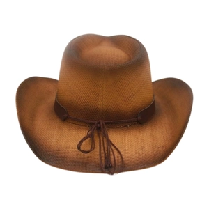 Ethnic straw western cowboy hat with brown gradient finish and decorative rope for beach wear