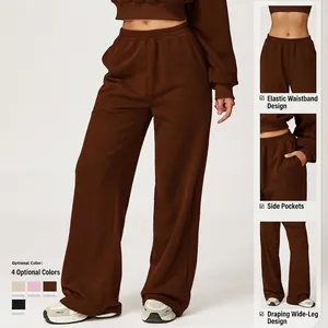 Women's high waist wide-leg sweatpants in deep coffee brown with elastic waist and side pockets