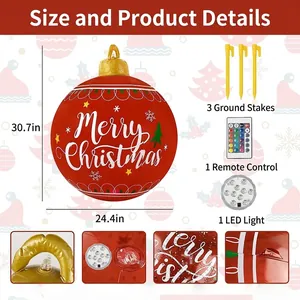 Inflatable 24 inch red Merry Christmas ball with LED light and remote control decor