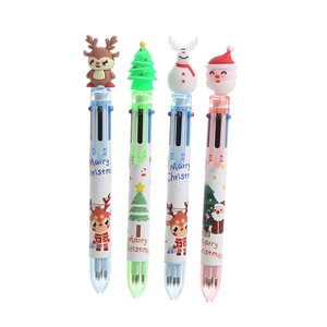 Christmas 6-color ballpoint pens with 3D Santa, reindeer, and snowman silicone toppers