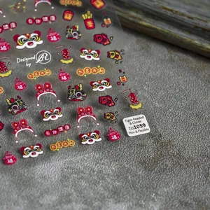 Chinese New Year 5D nail art stickers with traditional lion dance and tiger motifs