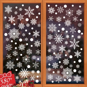 380+ white snowflake window stickers and dots on wood frame for Christmas decor