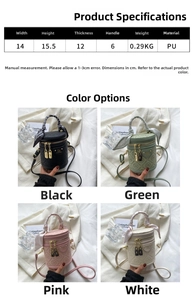 Detail view of mini cylinder bucket bag in four colors with embossed texture and silk scarf