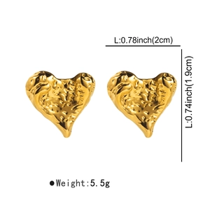 Lava texture heart earrings in gold finish with precise size and weight measurements