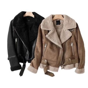 Veste Moto Pour Femmes En Daim Synthétique Doublée De Peau Lainée Manteau Chaud À Fermeture Éclair