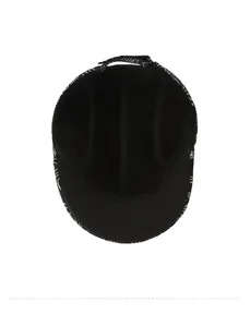 Detailed interior view of a men's winter wool cap featuring reinforced seams and adjustable strap