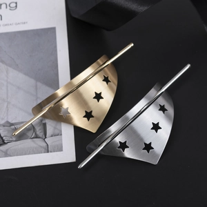 Minimalist geometric hollow star hair pin with brushed finish in gold and silver