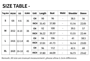 Detailed size chart for lace patchwork dress showing UK US and EU measurements