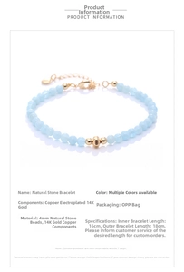 Detail of 4mm natural aquamarine beads with 14K gold plated copper findings for bracelet