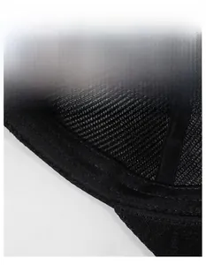 Close-up of breathable black mesh fabric and widened sweatband of the summer fishing hat