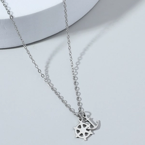 Anchor And Rudder Pendant Necklace Stainless Steel Nautical Maritime Hip Hop Retro Punk Style Jewelry For Men