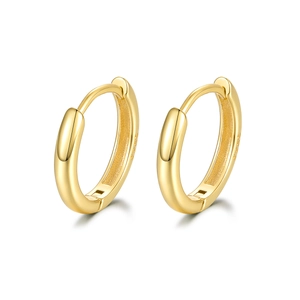 Minimalist 925 sterling silver golden hoop earrings with polished finish on white background