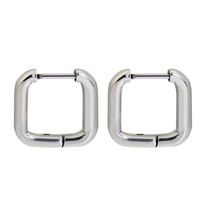 Minimalist silver polished stainless steel geometric square hoop earrings with mirror finish