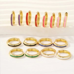 Colorful enamel hoop earrings in various shades with polished 18K gold plating finish