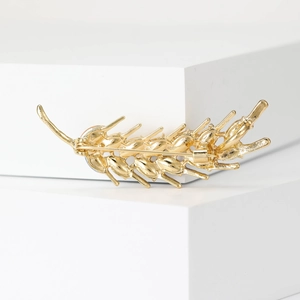 Golden crystal wheat ear brooch featuring a luxury leaf design for elegant women's dresses