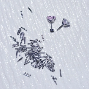 Stainless steel piercing studs with pink gems and silver tube jewelry accessories