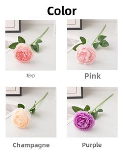 Detail view of 4-color artificial silk peony bouquet in pink, champagne, and purple