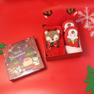 Toddler Christmas Reindeer Knit Hat Plush Scarf Gloves Winter Warm Cartoon Animal Accessories For Boys Girls