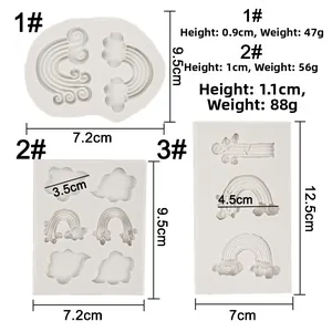 Size chart showing dimensions and weight for three cloud and rainbow silicone molds