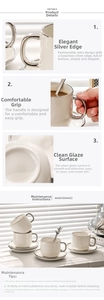 Detailed macro view of silver-rimmed handle and polished white ceramic glaze
