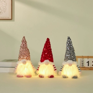 Christmas Gnome Plush Glowing Faceless Doll Sequin Hat LED Light Up Rudolph For Holiday Home Decor Tabletop Decoration