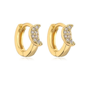 18K gold plated copper hoop earrings with micro-set zircon crescent moon pendants