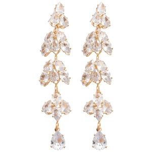 Elegant gold leaf tassel earrings with sparkling rhinestones in a minimalist design