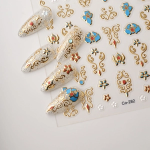 Golden embossed palace totem nail art stickers with vintage floral patterns for DIY nails