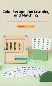 Wooden color matching maze puzzle with challenge cards for logic and fine motor skills