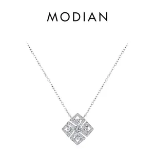 Luxurious S925 sterling silver flower necklace with sparkling zircon geometric pendant