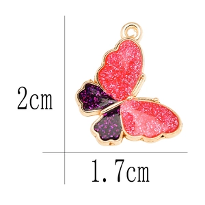 Pink and purple glitter butterfly pendant charm with gold trim and size dimensions