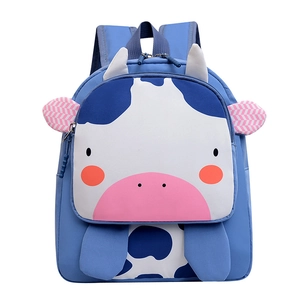 Linda mochila de vaca de dibujos animados azul para niños de preescolar de 2 a 7 años