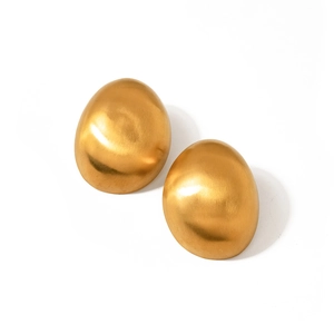 Minimalist 18k gold plated stainless steel oval stud earrings with brushed metal finish