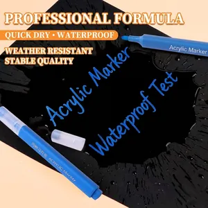 Waterproof acrylic paint markers in metallic blue for DIY drawing on black paper