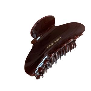 Elegant large curved hair claw clip in dark brown with France Handmade golden lettering