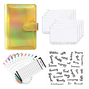 Laser yellow A6 PU leather budget binder set with zipper pockets and expense sheets