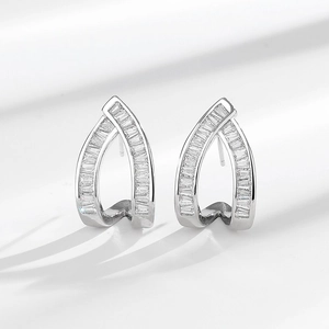 Luxury Geometric Zirconia Stud Earrings For Women Exaggerated Water Drop Copper Earrings Silver Plated Fashion Jewelry Gift