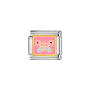 Italian modular charm in stainless steel featuring a colorful enamel butterfly design