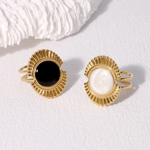Vintage Sunburst Pattern Ring 18K Gold Plated Stainless Steel Adjustable Open Geometric Finger Jewelry For Women