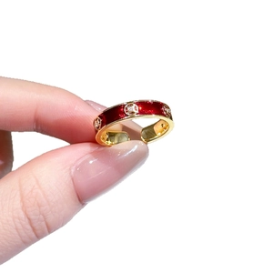 Vintage 18k gold plated adjustable ring with red enamel and gold coin motifs