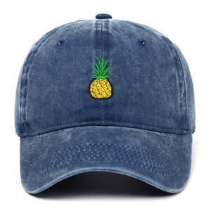 Vintage Washed Cotton Baseball Cap With Pineapple Embroidery Distressed Casual Dad Hat For Men Women Adjustable Sun Hat