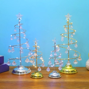 Detailed comparison of gold and silver spiral metal Christmas trees with LED crystals