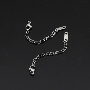Polished silver stainless steel extension chain with lobster clasp for jewelry making