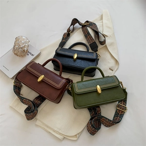 Vintage small square crossbody bags in black, brown, and green with jacquard straps