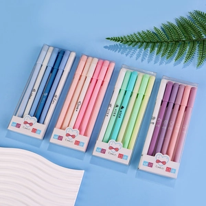 Close-up of Morandi colored 6-piece gel pen sets with cute decorative icons and patterns