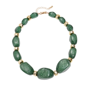 Vintage irregular green glitter acrylic bead necklace with golden spacers and chain