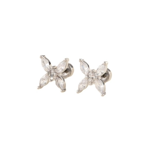Silberne Schmetterlings-Ohrstecker mit Zirkonia-Steinen und Schraubverschluss-Design