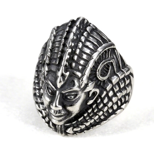 Vintage Egyptian Pharaoh ring in polished stainless steel with retro relief details