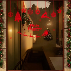 Red Christmas tree and reindeer electrostatic glass stickers for festive window decoration