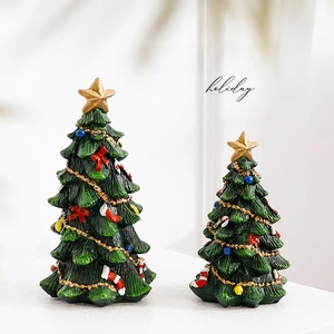 Miniature Christmas Tree Resin Desktop Ornament Hand Painted Festive Tabletop Decor For Home Office Holiday Party